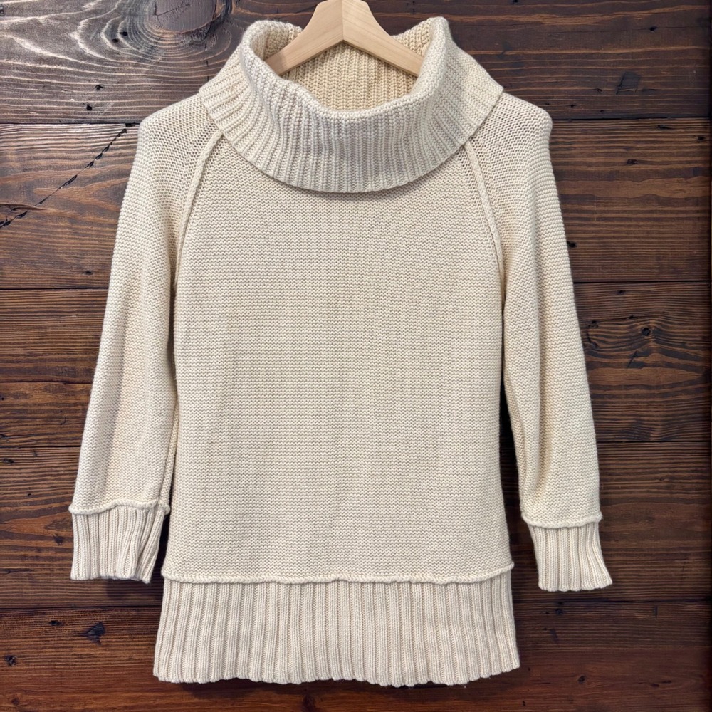 Ann Taylor Loft Sweater Womens M Ivory Cowl Neck Cotton Rabbit Hair Cozy Luxury